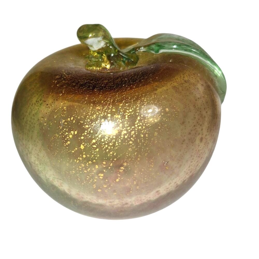 Vintage Morano Art Glass Hand Blown Apple Infused Gold Flecks Tabletop Decor - Picture 9 of 10